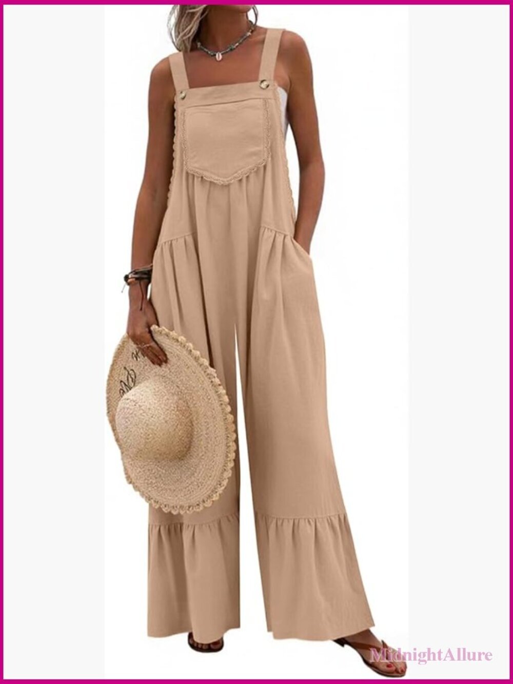 Lace Casual Overalls Summer Jumpsuit Loose Baggy Wide Leg Ruffle Pants Rompers